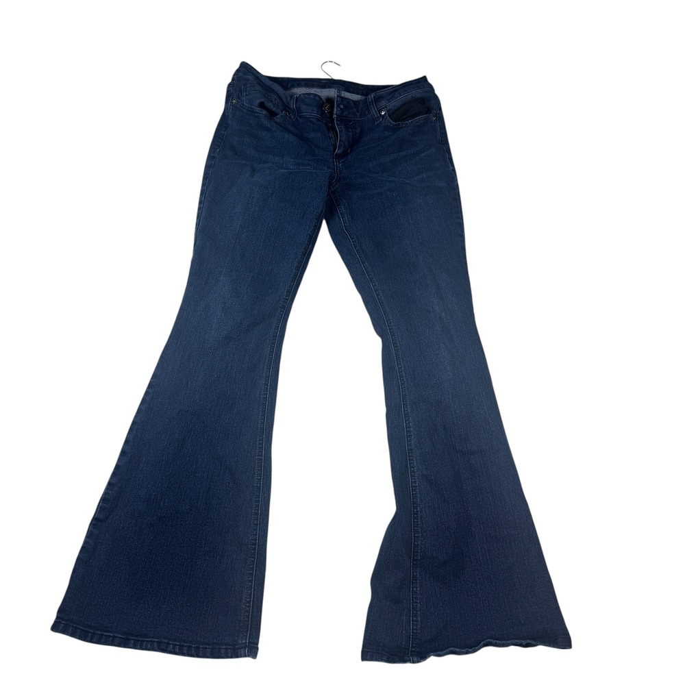 Seven7 Women Flare Jeans Size 8 Dark Wash Denim Stretch Wide Leg Bell Bottoms